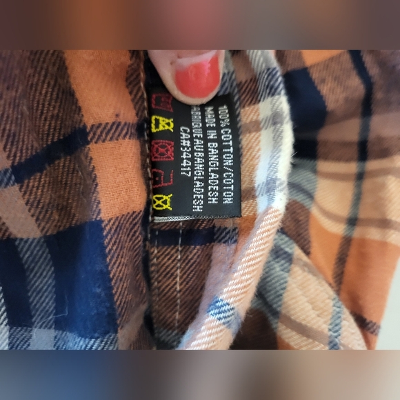 Women's Plaid Button-Down Shirt in Orange and Blue, Size Small - Picture 4 of 4